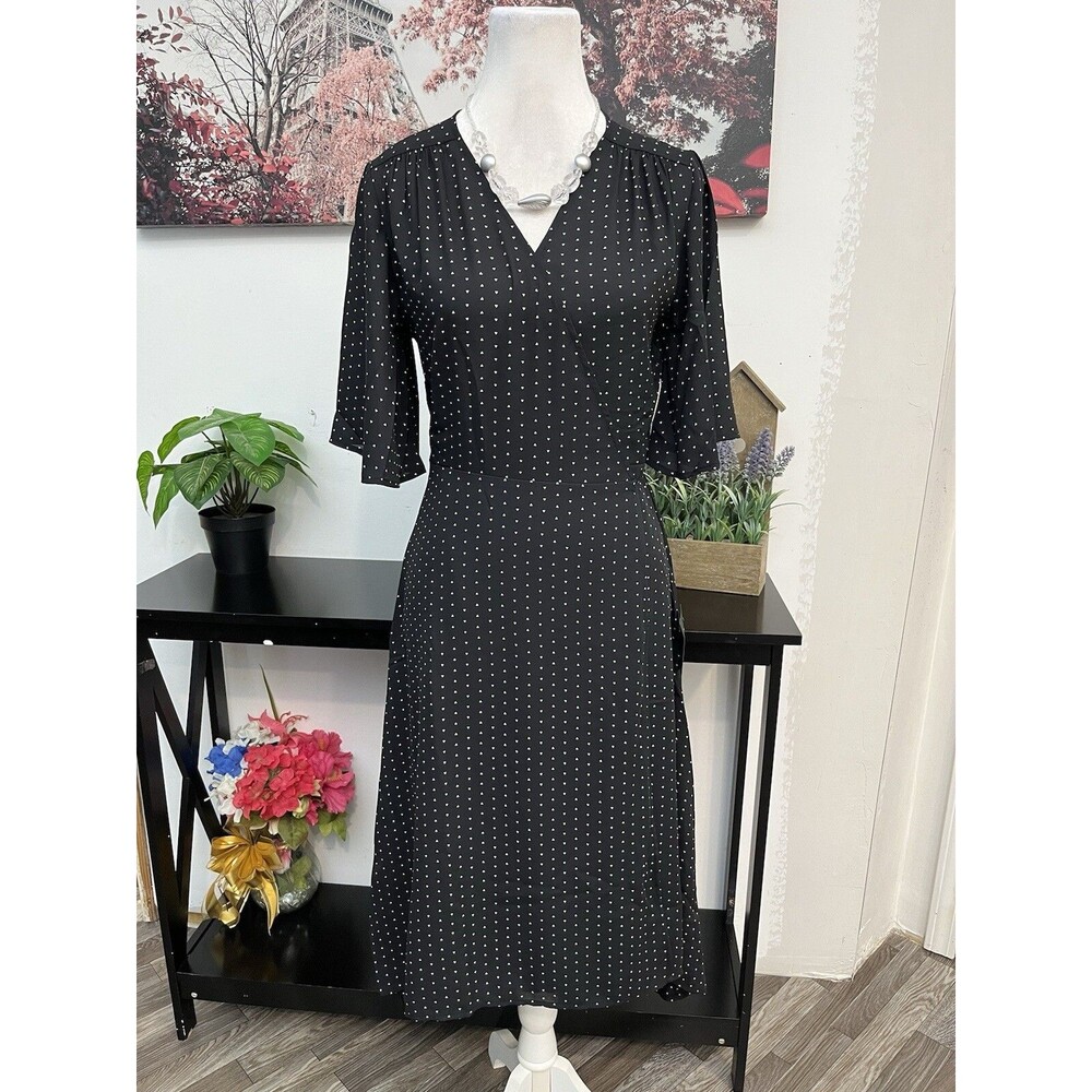 NWT Lulus Farah Black Triangle Print Midi Wrap Dress Women Size S Flutter Sleeve
